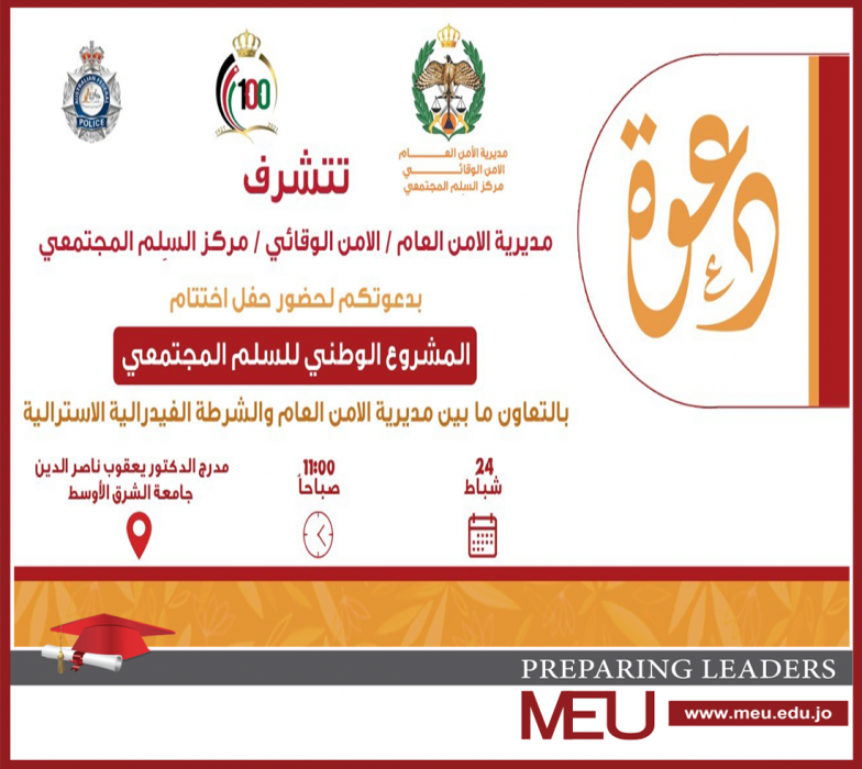 جامعة الشرق الأوسط MEU تعقد ورشاتٍ تدريبية بالتعاون مع مديرية الأمن العامِّ والشرطة الفيدراليَّة الاستراليَّة